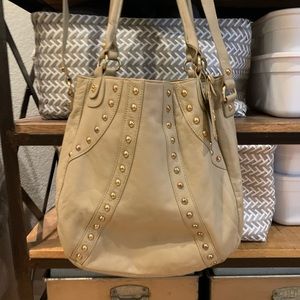 Emma Fox Leather Gold Studded Cream Crossbody Shoulder Purse